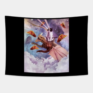 Laser Eyes Space Cat Riding Dragon Tapestry