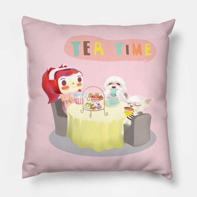 Tea Time Pillow by zkozkohi