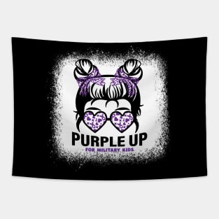 Purple up for military kids Messy bun Military child Month Tapestry