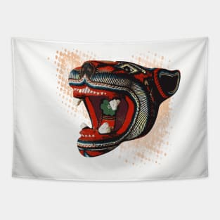 Balam jaguar huichol style illustration Tapestry