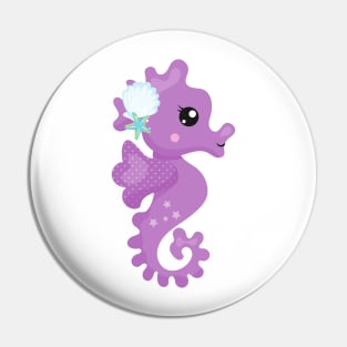 Cute Seahorse, Purple Seahorse, Starfish, Seashell Pin