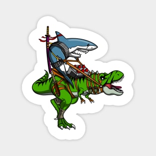 Shark Ninja Riding T-Rex Dinosaur Magnet