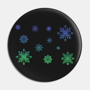 Ombre Blue Green Faux Glitter Snowflakes Pin