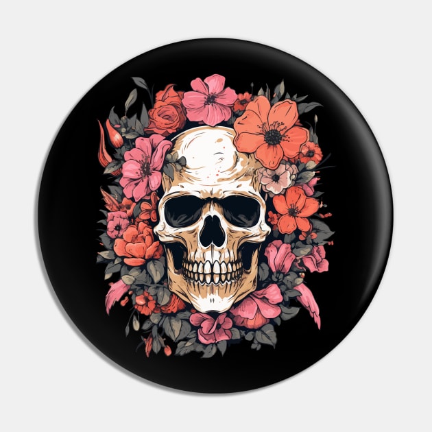 Skull and Flowers Pin by VelvetRoom