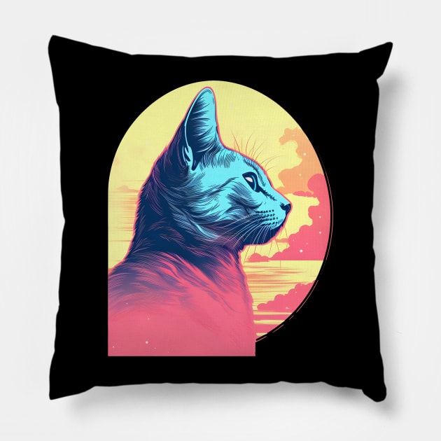 Vintage Vibes: Cat Dad in Pastel Sunset - A Timeless Celebration of Feline Love! Pillow by InkInspire