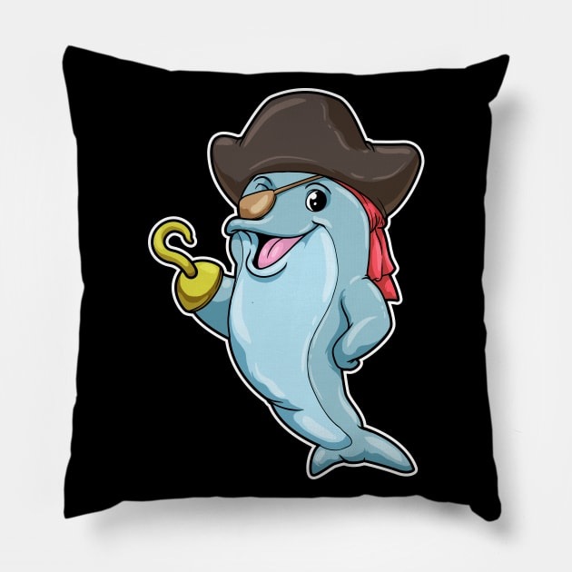 Dolphin as Pirate with Eye patch & Hooked hand Pillow by Markus Schnabel