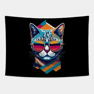 Vintage Vibes and Feline Flair Retro Cool Cat Tapestry