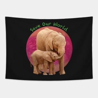 Save Our World - Elephants in Medium Brown. Tapestry