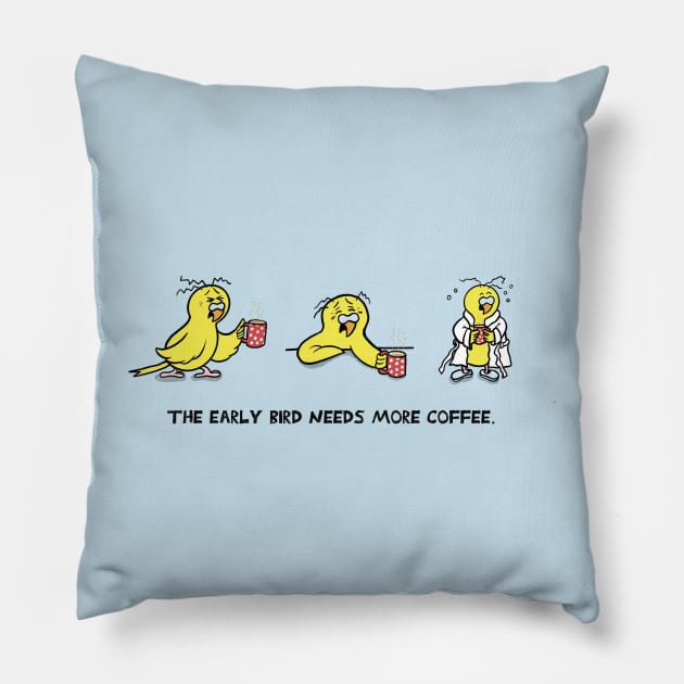 The Early Bird Needs More Coffee Pillow by Hallo Molly