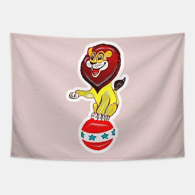 Funny circus lion balancing on the ball Tapestry by Marccelus