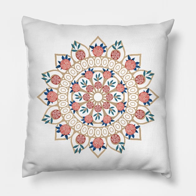 Rosh Hashana, Shana Tova! Pomegranate Mandala for Jewish New Year Pillow by ariverde