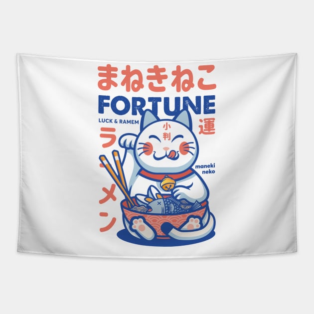 Maneki Neko fortune and noodle cat ramen Tapestry by redwane