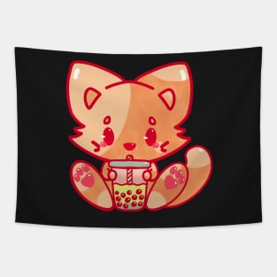 cat bubble tea kawaii cute adorable chibi hand painted Tapestry