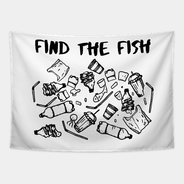 Earth day Find The Fish in the plastic ocean Tapestry by Mesyo