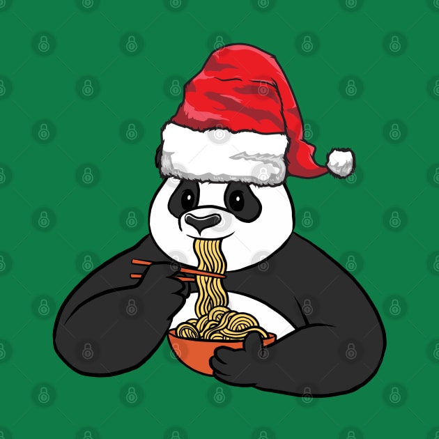 Santa Hat-Wearing Panda Eating Ramen Funny Christmas Holiday by Contentarama