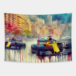 Artistic illustration of high speed racing cars in Monte Carlo Tapestry