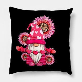 Happy Valentine's Day Gnome with Leopard Sunflower Valentine Pillow