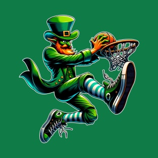 St Patrick's Day Leprechaun Irish Basketball Player Slam Dunk T-Shirt