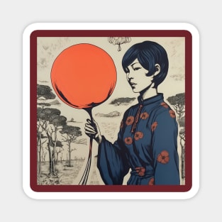 Asian woman in kimono with balloon Magnet