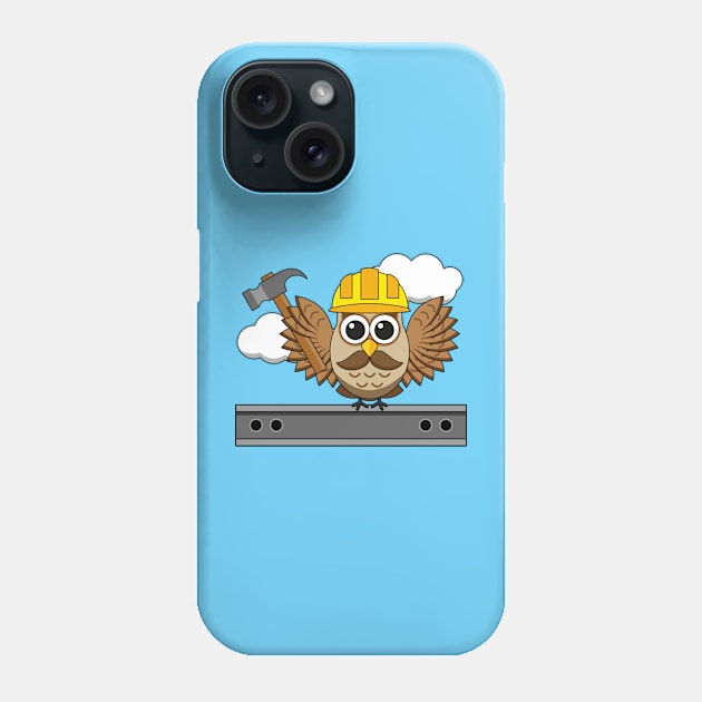 Cute Construction Worker Owl with Hard Hat Cartoon Phone Case by BirdAtWork