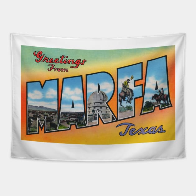 Greetings from Marfa, Texas - Vintage Large Letter Postcard Tapestry by Naves