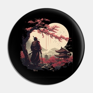 Aesthetic Vintage Samurai Japanese Art Samurai Retro cherry T-Shirt Pin