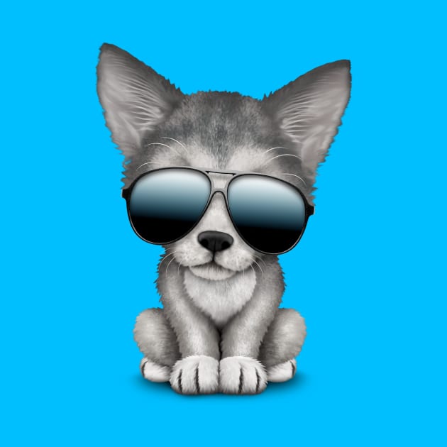 Cute Baby Wolf Cub Wearing Sunglasses by jeffbartels