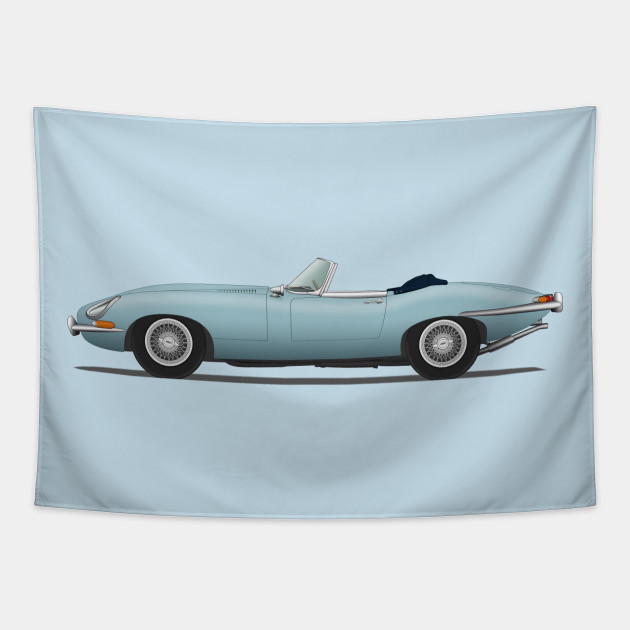 Jaguar E Type Roadster Silver Blue Jaguar E Type Car Tapestry