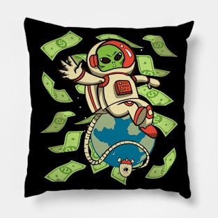 Alien Earth Planet Money Lover Investing Expert Space Money Pillow