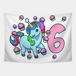 I am 6 with unicorn - girl birthday 6 years old Tapestry