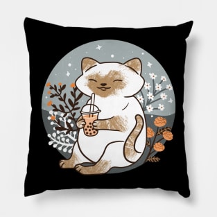 Siamese Cat and Boba Tea Pillow