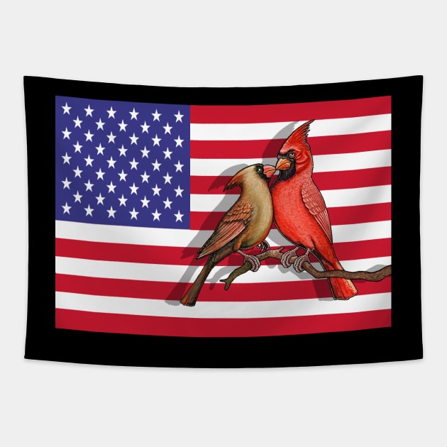 Red Cardinal bird America flag cute cardinals Tapestry by Artardishop