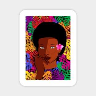 Beautiful Black Afro Woman With Colourful Plants Magnet