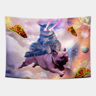 Cosmic Laser Cat Riding Unicorn Pug Tapestry