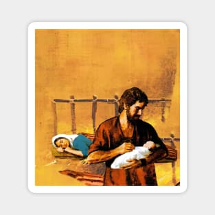 St. Joseph holds baby Jesus while Our Lady sleeps Magnet