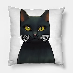 Black cat with yellow green eyes Pillow