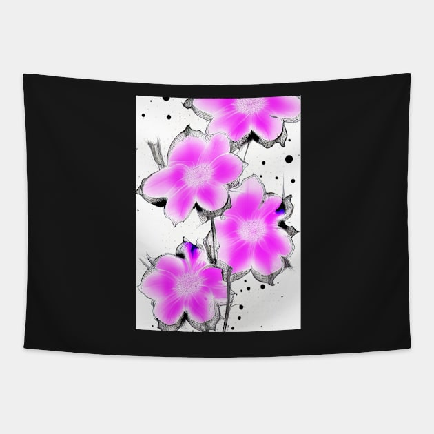 BEAUTIFUL PINK, BLUE  AND BLACK FLORAL PRINT Tapestry by sailorsam1805