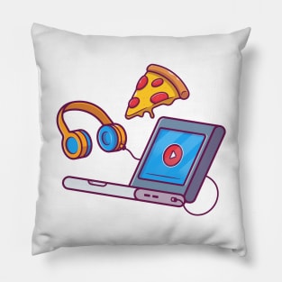 Pizza and laptop cartoon Pillow