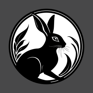 Black Wild Rabbit in the Moon Simple Nature Art T-Shirt