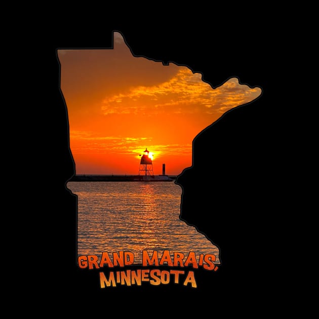 Minnesota State Outline - Grand Marais Sunset by gorff