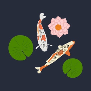 Two Japanese Koi Fish Waterlily Koi Pond T-Shirt