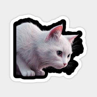 White Cat with Pink Inner Ears and Large, Detailed Eyes, Giving it a Very Lifelike Appearance. Magnet