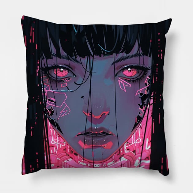 Cyberpunk Girl Pink Android Cyborg Pillow by Nightarcade