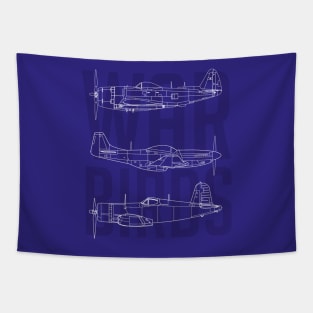 Vintage Wings Trio: Blueprint Edition Tapestry