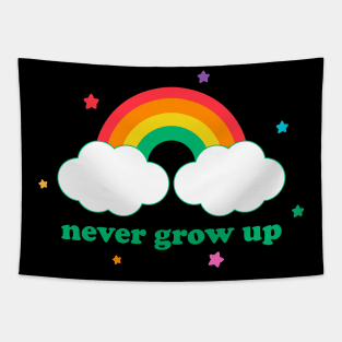 Retro Never Grow Up Funny Vintage Aesthetic Rainbow Streetwear Tapestry