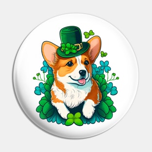 Funny Corgi Lover Shamrock Happy St Patricks Day Pin