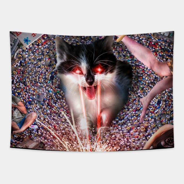 Laser Eyes Giant Evil Cat Tapestry by Random Galaxy