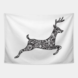 Monochrome zentangle Christmas jumping reindeer Tapestry