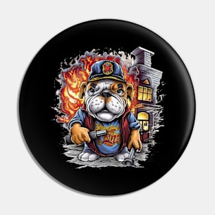 Accountant English Bulldog t-shirt design, a bulldog wearing a firefighter's helmet and holding a hose Pin