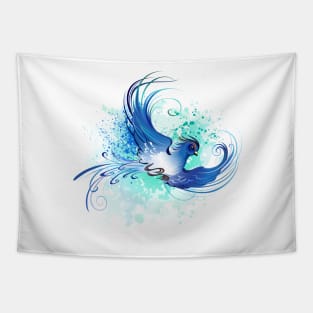 Watercolor Blue Bird with drops Tapestry